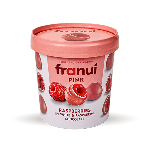 Frozen raspberries in a pink chocolate shell / Frannoy / 150 g