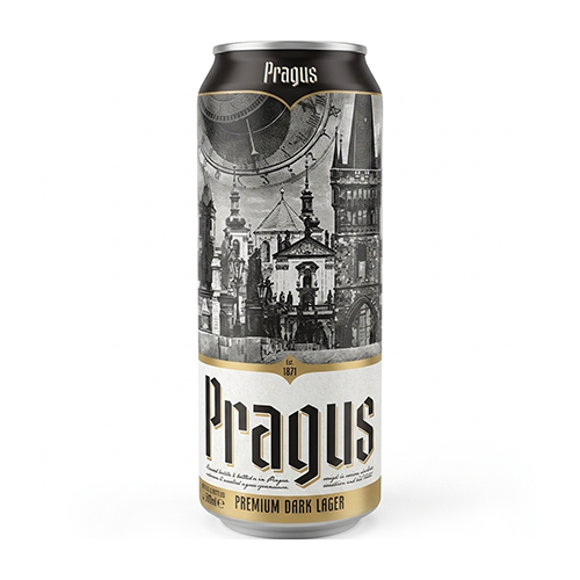 ჩეხური ლუდი / Pragus / შავი, ქილა 4.7% 24*0.5ლ