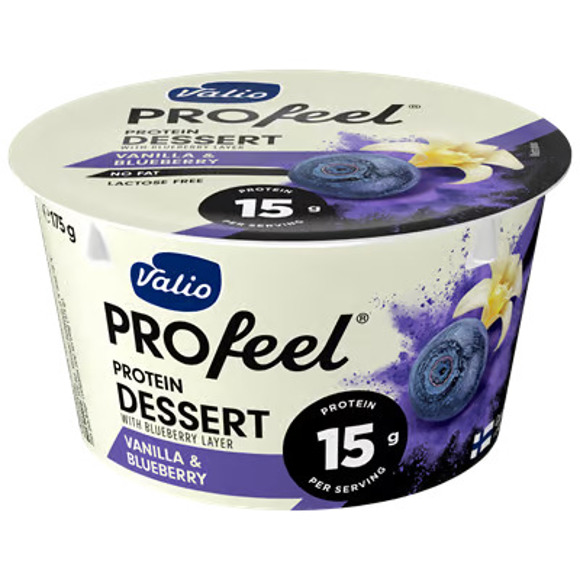 პროტეინის პუდინგი/Valio/ "Profeel" ვანილის და მოცვის/  ულაქტოზო 6*175 გრ