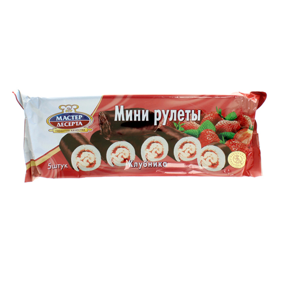 Mini cake roll / Master dessert with cream and strawberries / 175 gr