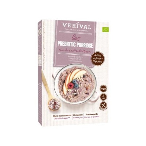 ორგანული შვრიის ფაფა / VERIVAL / ჟოლოთი და მოცვით, პრობიოტიკით, უგლუტენო 6*350გ