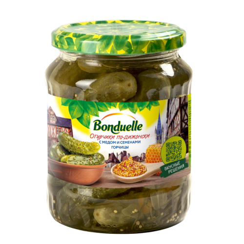 "BONDUELLE " - კიტრის მარინადი თაფლით და მდოგვით 720მლ