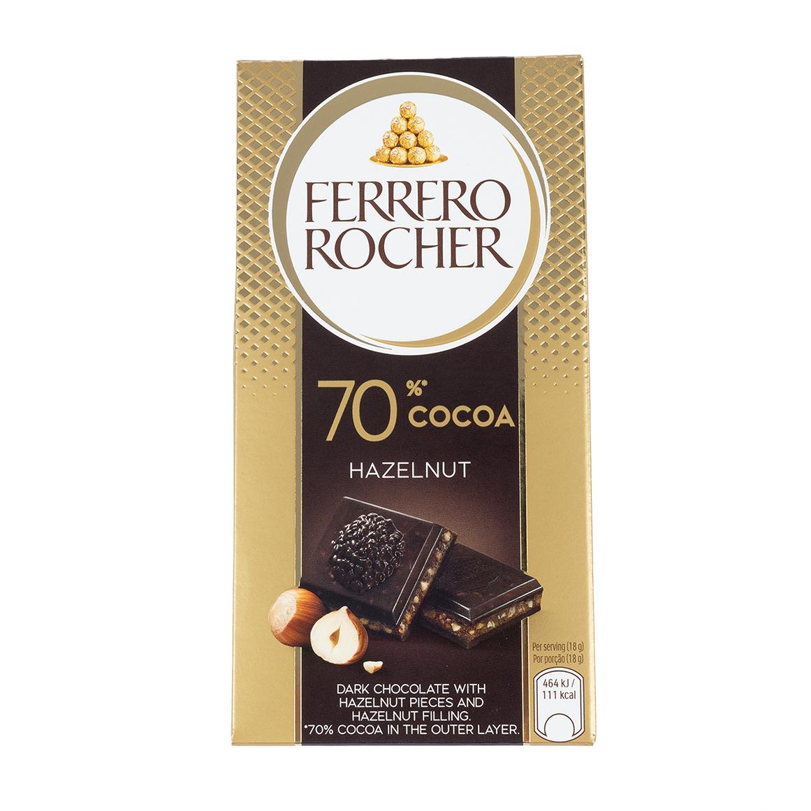 შავი შოკოლადის ფილა / FERRERO ROCHER / 70 % / თხილით/ 8*90გ