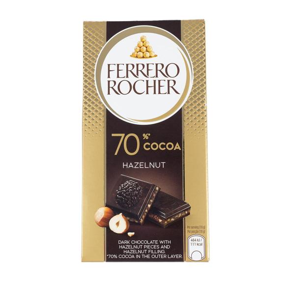 შავი შოკოლადის ფილა / FERRERO ROCHER / 70 % / თხილით/ 8*90გ