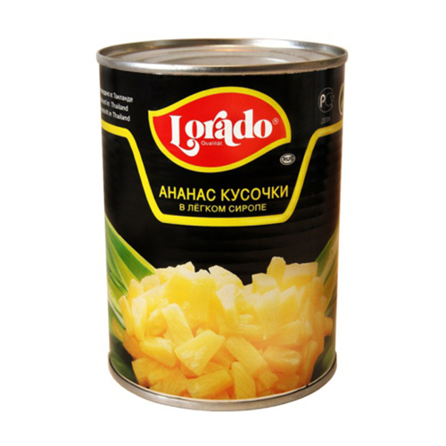 ხილის კონსერვი 'ლორადო' - დაჭრილი ანანასი 580 მლ.