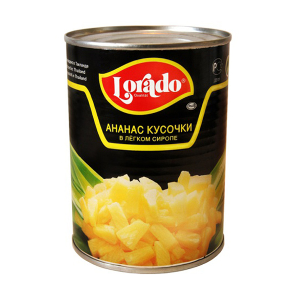 ხილის კონსერვი 'ლორადო' - დაჭრილი ანანასი 580 მლ.