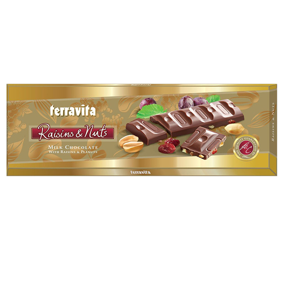 Chocolate Terravita with milk raisins and nuts 225 gr