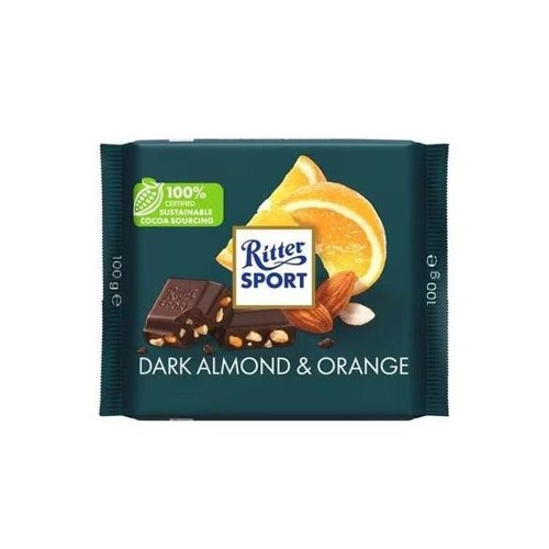 შოკოლადი - Ritter sport/რიტერ სპორტი/ შავი,ნუშით და ფორთოხლით - 100 გ