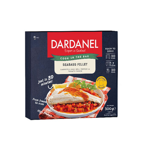 დორადოს ფილე/Dardanel/სტაფილოთი და წითელი ბულგარული წიწაკით, ტომატის სოუსში 8*300გ