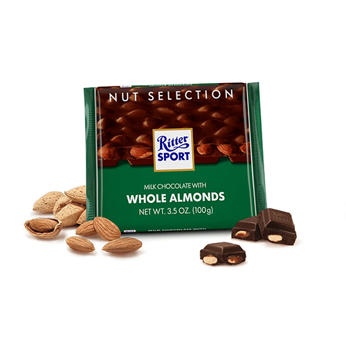 "Ritter sport"- რძიანი შოკოლადი მთლიანი ნუშით 100 გ