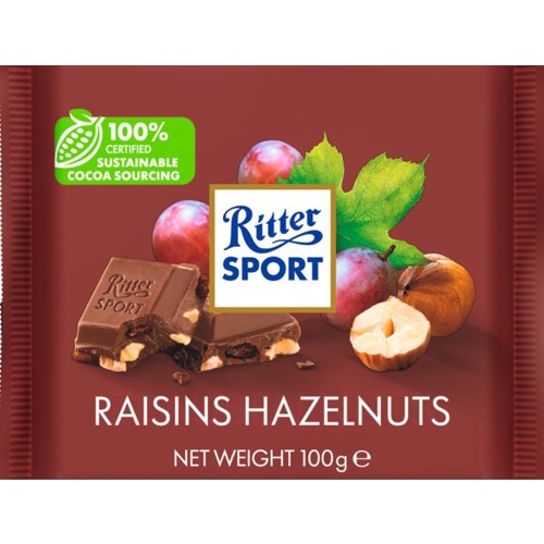 Chocolate Ritter Sport Milky, with raisins and nuts 100 g