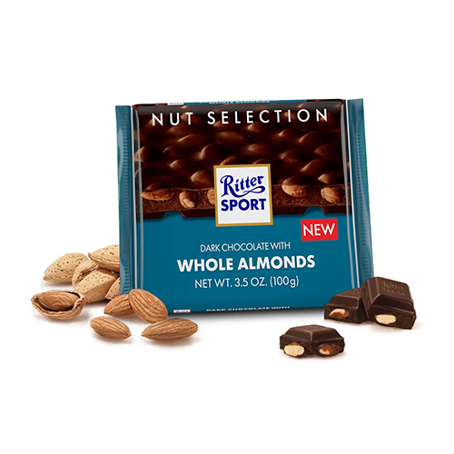 შოკოლადი - Ritter Sport /რიტერ სპორტი/ შავი მთლიანი ნუშით 100 გ