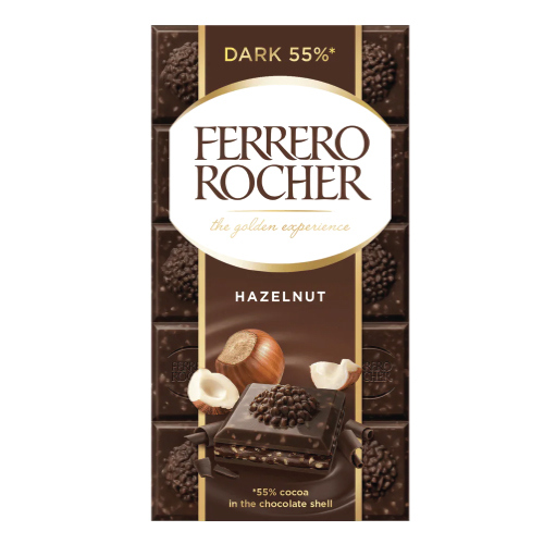 შოკოლადის ფილა / FERRERO ROCHER / შავი შოკოლადი თხილით, 8*90გ