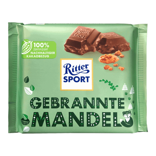 შოკოლადი/ რიტერ სპორტი/ რძიანი კარამელიზირებული ნუშით/  12*100 გ