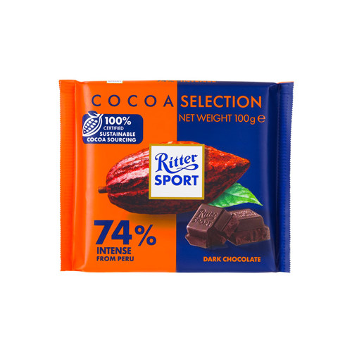 Chocolate Ritter Sport Black 74% from Peru 100g