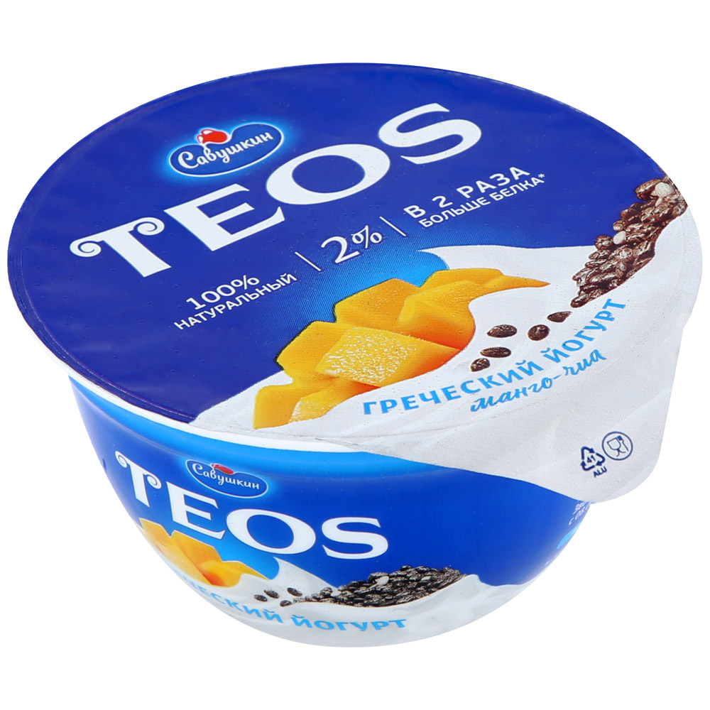 იოგურტი 'TEOS, ბერძნული' 2 % მანგოთი და ჩიათი 140 გ