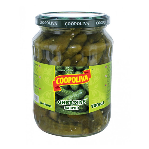 კიტრის მარინადი 'კოოპოლივა' CHILLI 1-4სმ 720მლ შუშა