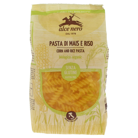 Organic gluten-free Italian pasta / Alche Nero / Corn and rice "Fusilli" 12 * 250g